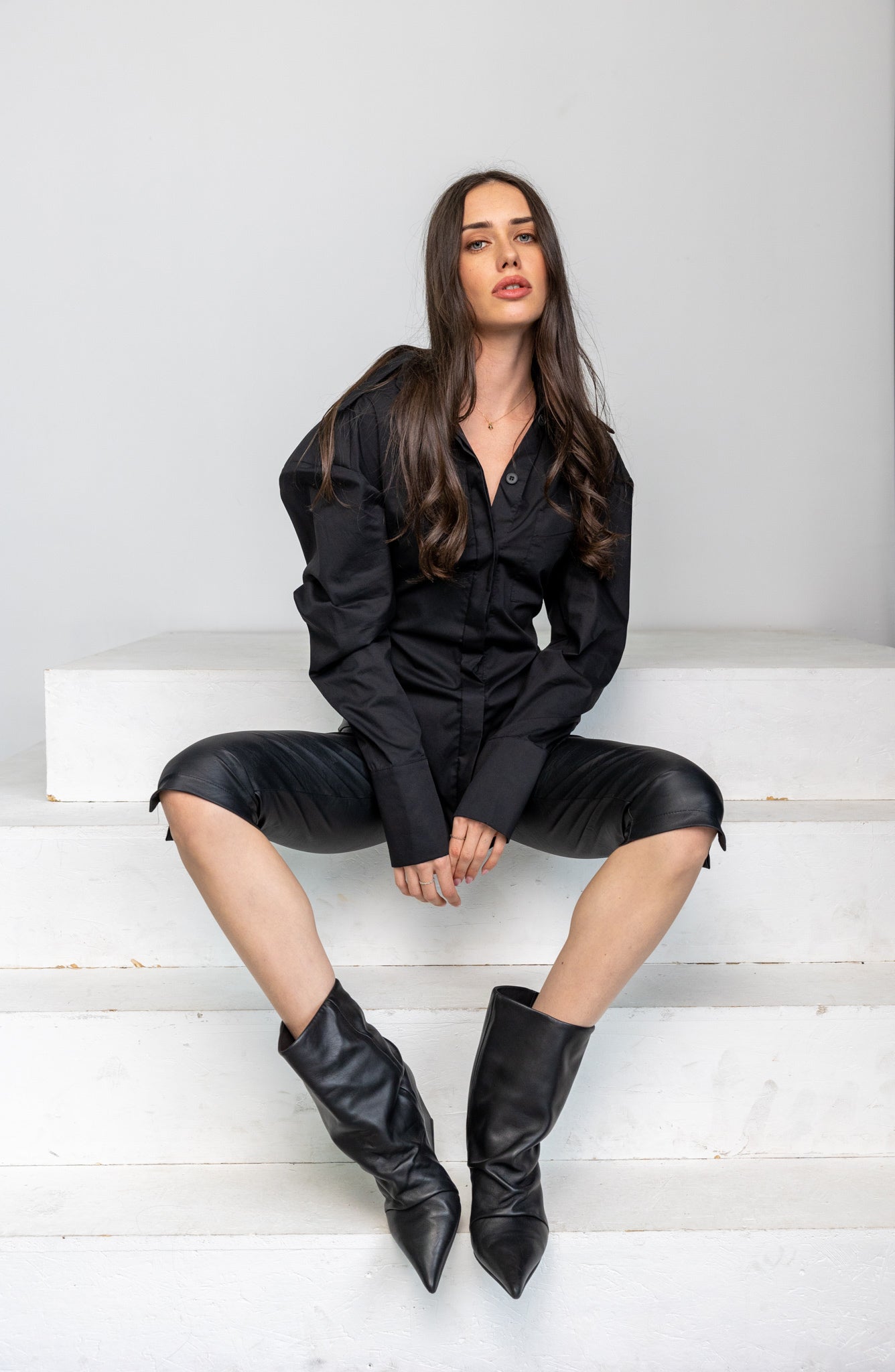MARINA COTTON OPEN BACK SHIRT BLACK